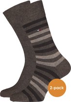 Tommy Hilfiger Duo Stripe Socks (2-pack) - herensokken katoen - gestreept en uni - bruin - Maat: 43-46