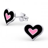 Aramat jewels ® - 925 sterling zilveren oorbellen hart zwart roze