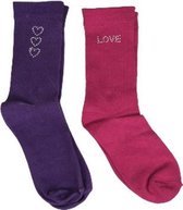 Sokken hartjes / love - Roze / Paars - Maat 27 / 30 - Set van 2 - Fashion Socks