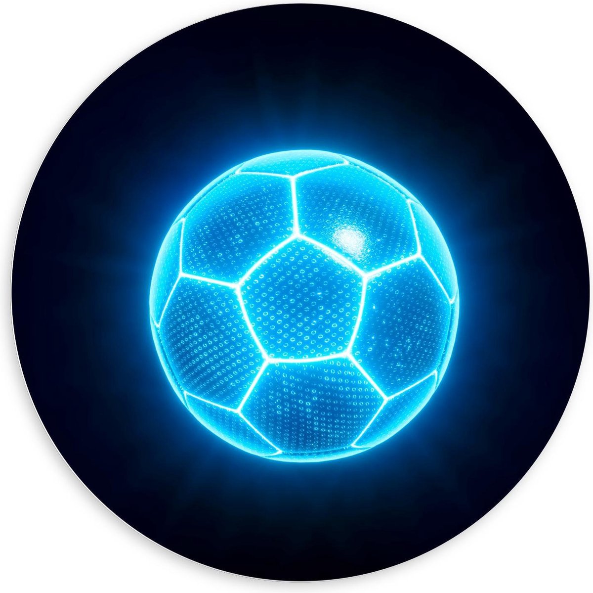Forex Wandcirkel - Blauwe Neon Voetbal - 100x100cm Foto op Wandcirkel (met ophangsysteem)