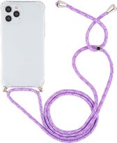 Apple iPhone 12 Pro Hoesje - Mobigear - Lanyard Serie - TPU Hoesje met koord - Transparant / Paars - Hoesje Geschikt Voor Apple iPhone 12 Pro