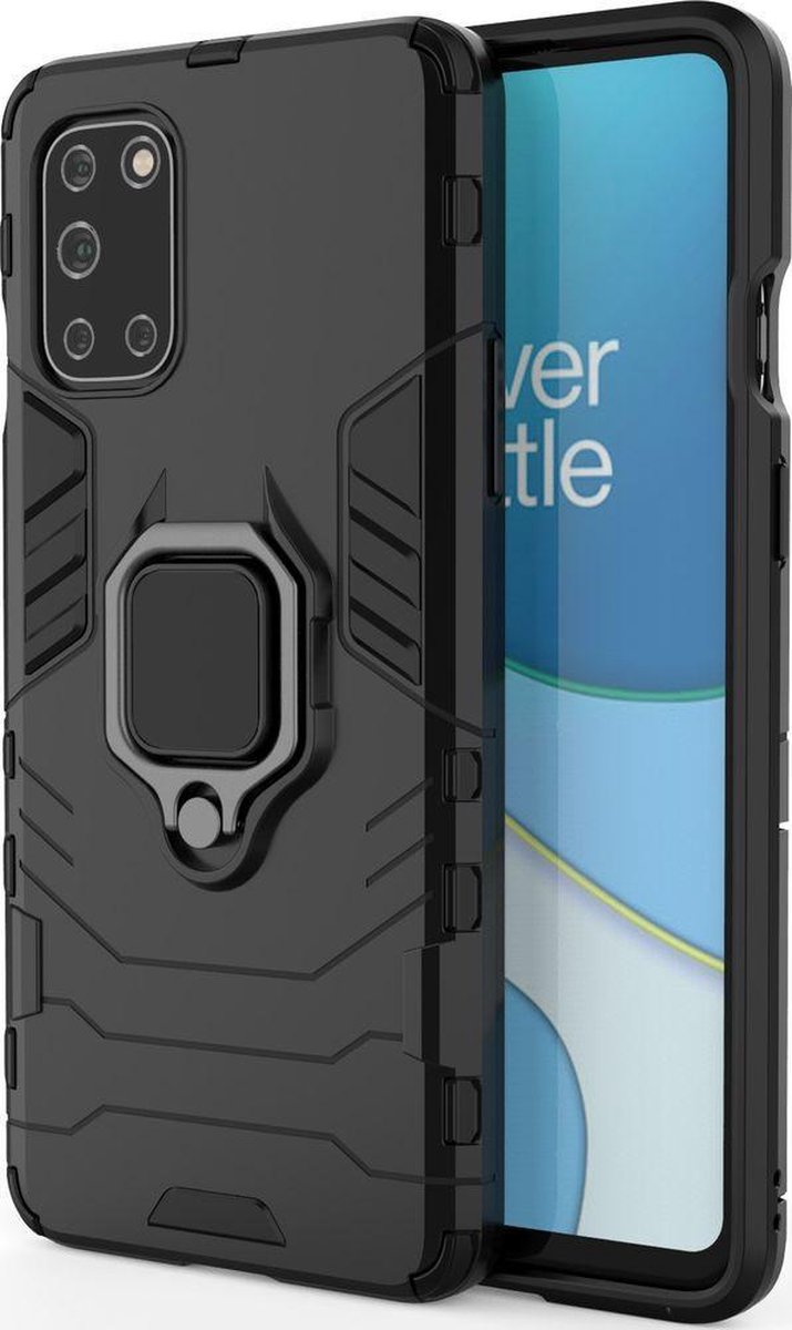 Mobigear Hoesje geschikt voor OnePlus 8T Telefoonhoesje Hardcase | Mobigear Armor Ring Backcover Shockproof met Ringhouder | Schokbestendig 8T Telefoonhoesje | Anti Shock Proof - Zwart