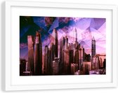 Foto in frame , Geometrische Stad in paars ,120x80cm , Multikleur , wanddecoratie