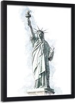 Foto in frame , Vrijheidsbeeld , New York ,70x100cm , Wit grijs blauw , wanddecoratie