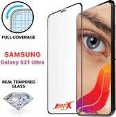 EmpX.nl Samsung  S21 Ultra Tempered Glass Zwart Full Cover PlusBeschermings Glas | Screenprotector | Beschermglas | Glazen bescherming voor Samsung Galaxy S21 Ultra Tempered Glass Zwart Full 
