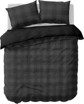 Y-NOT - Lumber Check - Dekbedovertrek - Katoensatijn - 1 Persoons - 140x200/220 cm - Antraciet