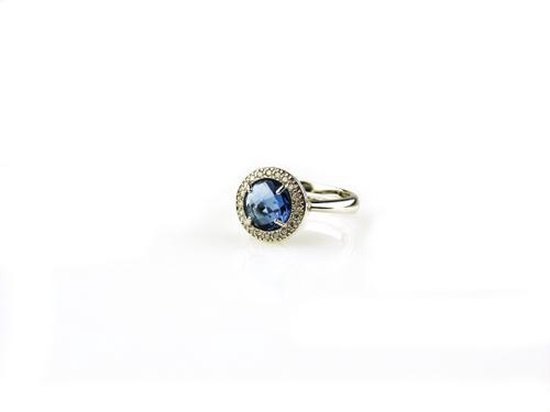 ring in zilver model classic klein gezet met blauwe steen en cubic zirconia