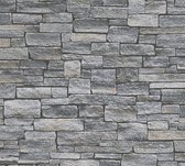 Steen tegel behang Profhome 958711-GU vliesbehang glad met natuur patroon mat grijs zwart 5,33 m2