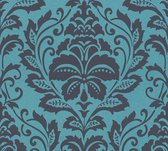 Barok behang Profhome 369105-GU vliesbehang glad met ornamenten glanzend blauw zwart grijs 5,33 m2