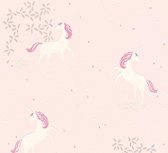 Kinderbehang Profhome 369893-GU vliesbehang glad met kinder patroon mat roze zilver wit 5,33 m2