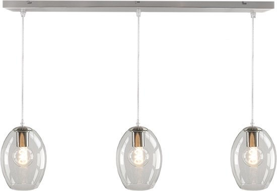 Olucia Giulio - Design Hanglamp - 3L - Glas/Metaal - Chroom;Transparant - Rechthoek