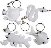 Figuren van textiel met sleutelhanger, wit, 4-8 cm, 4 stuk, 1 doos
