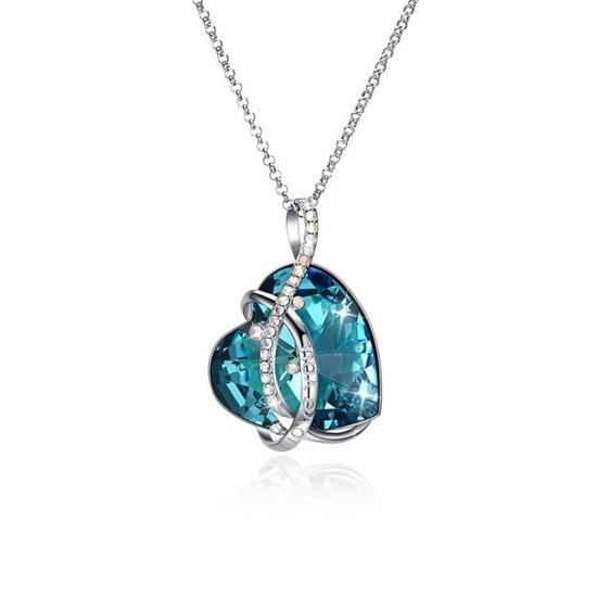 maandelijks atmosfeer Doordeweekse dagen CHARO - Swarovski Ketting – Sterling zilver – Blauw hart - Liefdes Ketting  – Inclusief... | bol.com