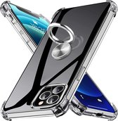 Hoesje Geschikt voor iPhone 12 Pro Max hoesje - Backcover met Ringhouder - Verstevigde hoeken - Transparant/Zwart
