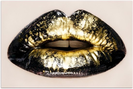 Poster – Lippen met Goud en Zwart - 90x60cm Foto op Posterpapier