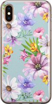iPhone XS Max hoesje - Mint bloemen - Soft Case Telefoonhoesje - Bloemen - Blauw