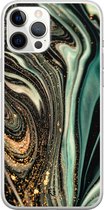iPhone 12 Pro Max hoesje - Marble khaki - Soft Case Telefoonhoesje - Marmer - Groen