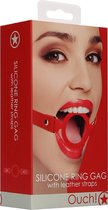 Silicone Ring Gag - With Leather Straps - Red - Bondage Toys - Gags