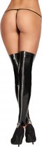 ILO Vinyl Zipper Stockings - Black - Queen Size - Lingerie For Her