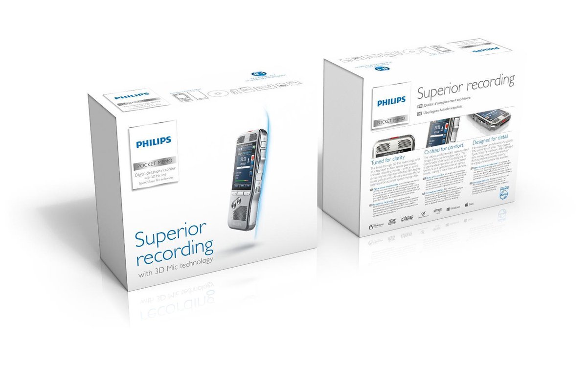 Afbeelding 3 van Philips PocketMemo Dicteerapparaat DPM8100 | Integrator set, Docking station, Bewegingssensor, Ergonomische schuifschakelaar (US)