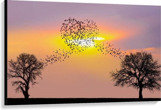 Canvas - Hartvormige Zwerm Vogels uit Bomen - Foto op Canvas Schilderij (Wanddecoratie op Canvas)