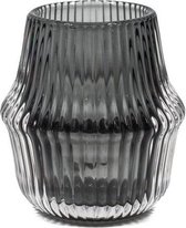 Glazen waxinelichtje/kaarsenstandaard antraciet - Kolony - glas - geribbeld glas