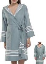 Hamam Badjas Sun Almond Green - XXL - korte sauna badjas met capuchon - ochtendjas - duster - dunne badjas - unisex - twinning