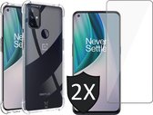 OnePlus Nord N10 Hoesje en Screenprotector - OnePlus Nord N10 5G Hoesje Transparant Shock Proof Case + 2x OnePlus Nord N10 Screen Protector Glas