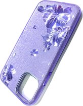 Apple iPhone 11 Pro Hoesje Paars Glitters Stevige Siliconen TPU Case BlingBling met 2x gratis Tempered glass Screenprotector