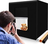 Levabe Fotostudio Set - Draagbaar - Fotobox - LED verlichting - 60x60x60 cm - Fototent - Opnametent - 3 Achtergronden