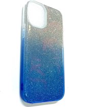 Apple iPhone 12 Pro / iPhone 12 Hoesje 3D Blauw Grijs  Glitters Stevige Siliconen TPU Case BlingBling met 2x gratis Tempered glass Screenprotector