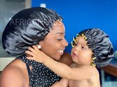 Zwarte Satijnen Slaapmuts (Moeder + Dochter / Mommy & Me ) Kinder Hair Bonnet / Haar bonnet van Satijn / Satin bonnet