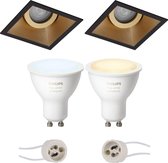 PHILIPS HUE - LED Spot Set GU10 - White Ambiance - Bluetooth - Proma Zano Pro - Inbouw Vierkant - Mat Zwart/Goud - Kantelbaar - 93mm