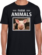 Dieren foto t-shirt Varken - zwart - heren - farm animals - cadeau shirt Varkens liefhebber S