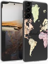 kwmobile telefoonhoesje voor Samsung Galaxy S21 - Hoesje voor smartphone in zwart / meerkleurig / transparant - Travel Wereldkaart design