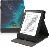 Etui kwmobile pour Kobo Aura H2O Edition 2 - Etui de protection e-reader avec poignée - Design Galaxy and Tree - bleu / gris / noir