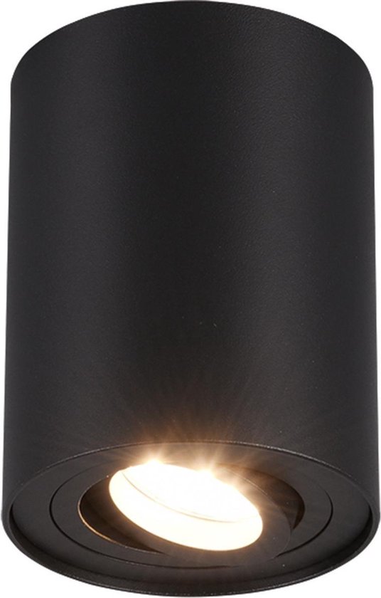 LED Plafondlamp - Plafondverlichting - Torna Cosmin - GU10 Fitting - 1-lichts - Rond - Mat Zwart - Aluminium