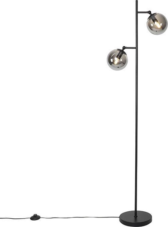 QAZQA pallon - Art Deco Vloerlamp | Staande Lamp - 2 lichts - H 1530 mm - Zilver - Woonkamer | Slaapkamer | Keuken