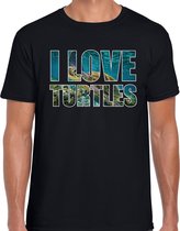 Tekst shirt I love turtles met dieren foto van een schildpad zwart voor heren - cadeau t-shirt zeeschildpadden liefhebber M