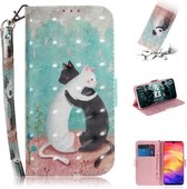 3D gekleurde tekening horizontale flip lederen tas met houder & kaartsleuven & portemonnee voor Redmi Note 7 (zwart witte kat)