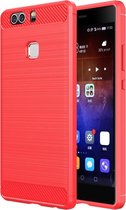 Voor Huawei P9 Plus geborstelde textuur Fiber TPU Rugged Armor beschermhoes (rood)