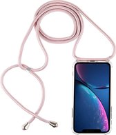 Four-Corner Anti-Fall Transparante TPU mobiele telefoonhoes met draagkoord voor iPhone XR (Rose Gold)