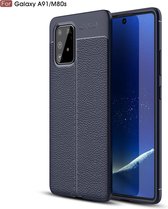 Voor Galaxy A91 / M80s Litchi Texture TPU schokbestendige hoes (marineblauw)