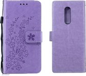 Voor Sony Xperia 1 Plum Blossom Pattern Links en Rechts Flip Leren Case met Beugel & Kaartsleuf & Portemonnee & Lanyard (Paars)