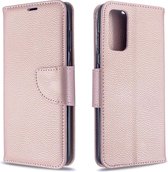 Voor Galaxy S20 Litchi Texture Pure Color Horizontaal Flip PU lederen hoesje met houder & kaartsleuven & portemonnee & Lanyard (Rose Gold)