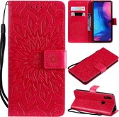 Zon reliÃ«fpatroon Horizontale flip lederen tas voor Xiaomi Redmi Note 7, met kaartsleuf en houder & portemonnee en draagkoord (rood)