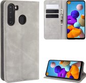 Voor Galaxy A21 Retro-skin Business magnetische zuignap Case met houder & kaartsleuven & portemonnee (grijs)