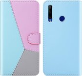 Voor Huawei Honor 10 Lite Tricolor stiksels Horizontaal Flip TPU + PU lederen tas met houder & kaartsleuven & portemonnee (blauw)