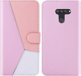 Voor LG K50 / Q60 Tricolor stiksels Horizontaal Flip TPU + PU lederen tas met houder & kaartsleuven & portemonnee (roze)