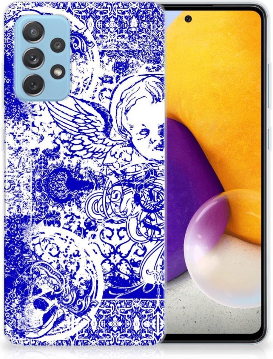 Silicone Back Case Samsung Galaxy A72 Angel Skull Blauw
